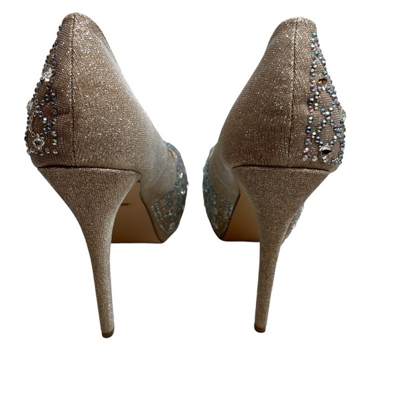 De Blossom Collection Platform Embellished Peep Toe Stiletto Heels 10 Kinko-37 - Picture 6 of 9